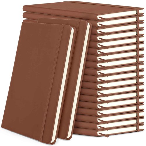 Honoson 20 Pack Lined Journal Notebooks A5 Hardcover Executive Notebook 5.5" x 8.3" PU Leather Wide Ruled Journals Bulk with Elastic Band for Home Business Office School Supplies(Brown)