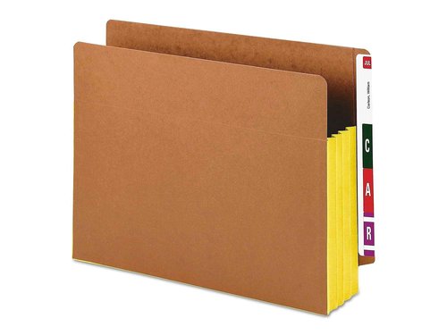 Smead End Tab Pocket, Reinforced Straight-Cut Tab, 3-1/2" Expansion, Extra Wide Letter Size, Redrope with Yellow Gusset, 10 per Box (73688)