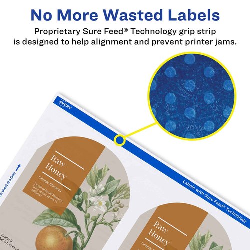 Avery Matte White Arched Labels, Sure Feed Technology, 3" x 2.25", 900 Labels, Print-to-The-Edge, Laser/Inkjet Printable