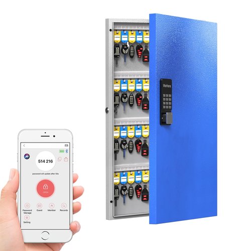WeHere 96 Key Lock Box Wall Mount, APP Bluetooth/Wi-Fi Remote/One Time Password Share/Fixed Code Unlock, Smart Cabinet, Organizer for Apartment, Hotel, Office, Real Estate Management