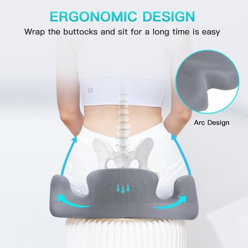 Benazcap Memory Seat Cushion for Office Chair Sciatica & Back Pain Relief Memory Foam Firm Coccyx Pad for Car, Wheelchair, Gaming Chair and Desk Chair, Gray