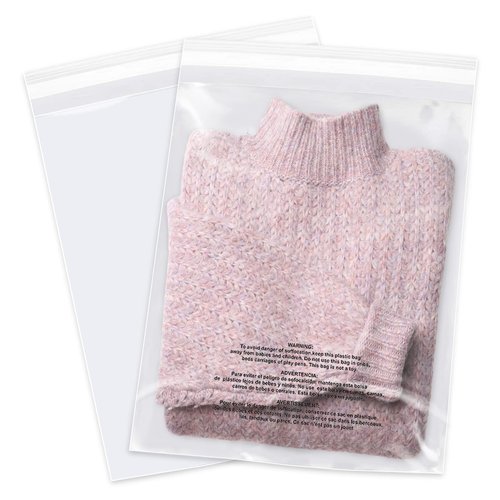 WEPOLY - 12" x 15" (200 Count) Self Seal Clear Poly Bags with Suffocation Warning for Packaging, Shipping, Clothing, Shirts & FBA - Resealable Adhesive