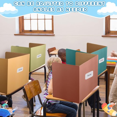 Jetec 24 Pcs Privacy Folders for Students Privacy Boards with Labels 6 Colors Classroom Desk Test Divider 19.2 x 12 Inch Trifold Desk Privacy Panel Desk Partition for School Study(Warm Colors)