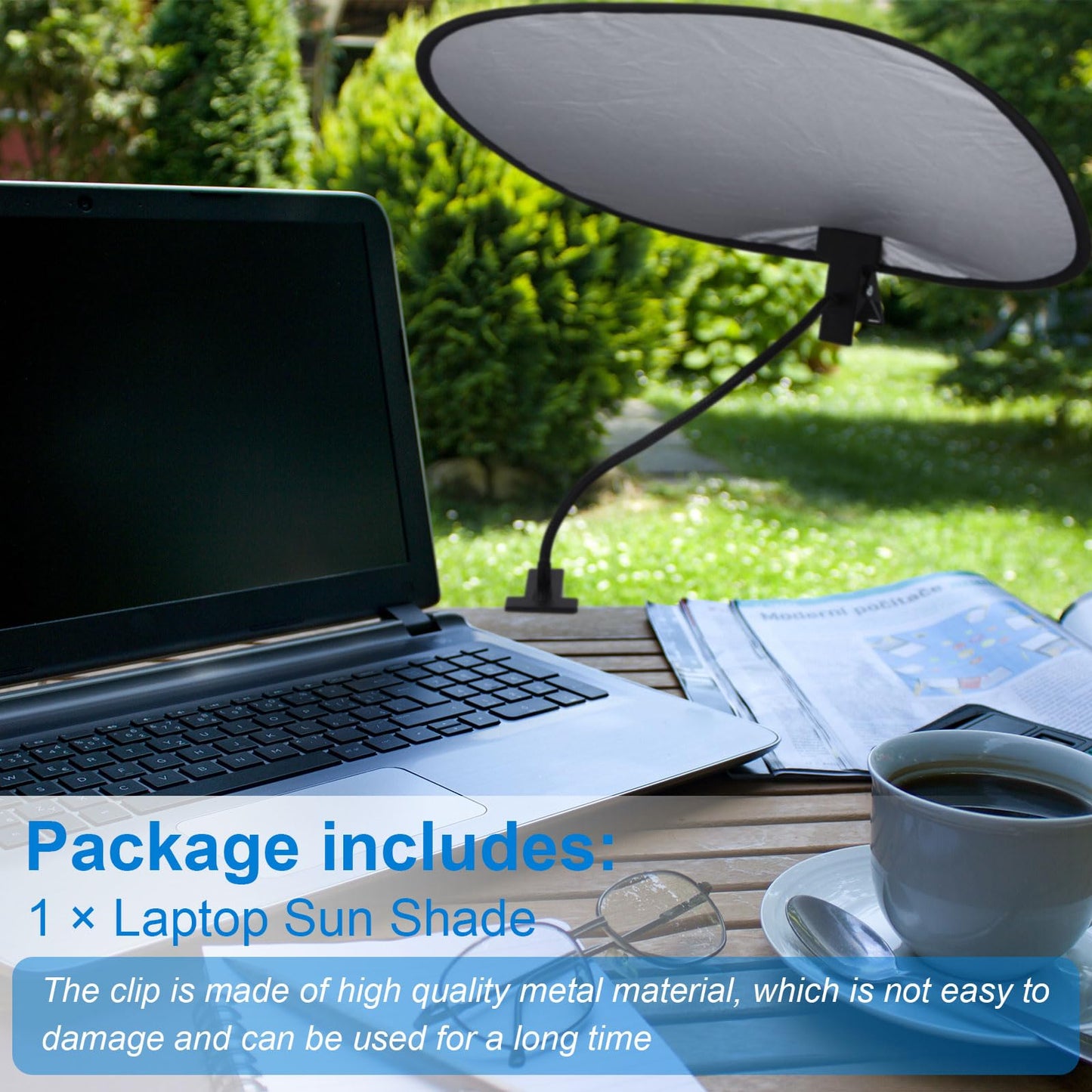 Amylove 2 Pcs Laptop Sun Shade, Laptop Visor for Working Outside with Flexible and Adjustable Clips Stand Shade Cover for Notebook Portable Computers Beach Chairs, Pets and Strollers (Black)