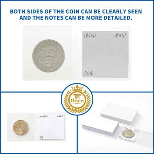 Boen 1200 Pieces 2x2 Double Pocket Coin Flip Clear Safe Long Term Storage Coin Sleeves Coin Collection Holder with Inserts