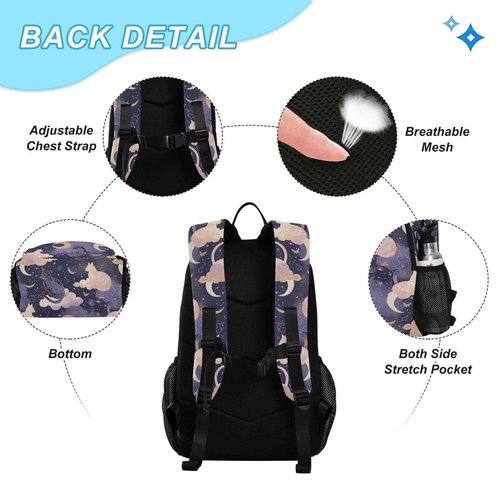 ALAZA Cat Moon Star Witchy Backpack and Lunch Bag Set Back Pack Bookbag Cooler Case Kits
