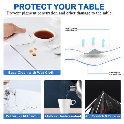 2 Sets 18X36 Inch Clear PVC Table Protector Rectangular Plastic Desk Table Pad Mat for Office Computer Wood Furniture Coffee Kitchen Sofa Side Table Media Stand Countertop Protective Cover Waterproof