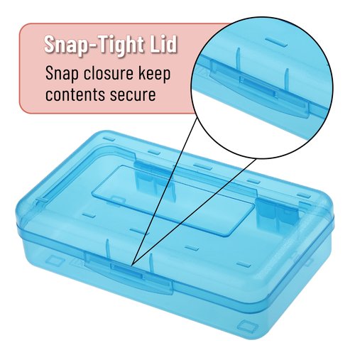 Mr. Pen- Clear Pencil Boxes, 6 Pack, 7.9"x4.5"x2.4", Transparent Blue, Snap-Tight Lid, Plastic Pencil Box Organizer