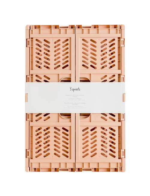 3 Sprouts Recycled Plastic Collapsible Crate - Stackable Folding Storage Crate for Organization for Adults & Kids - Foldable Plastic Crate - Large - Clay