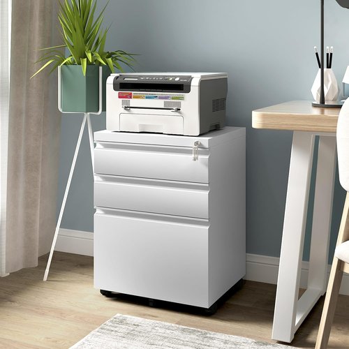 Approgreent Mobile File Cabinet - Lockable 3-Drawer Filing Cabinet with Wheels | A4/Letter/Legal Size, White