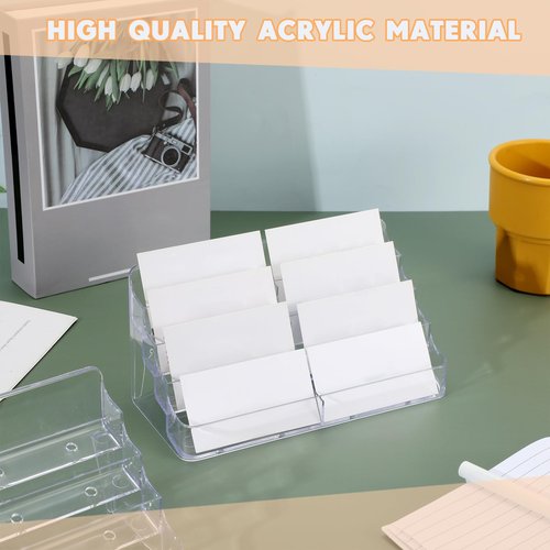 Jutom 4 Pcs 8 Pocket Acrylic Business Card Holder 7.68 x 3.43 x 3.82 Inch Multi Business Card Holder Display Clear Stand Card Organizer for Desk Literature Flyer Pamphlet