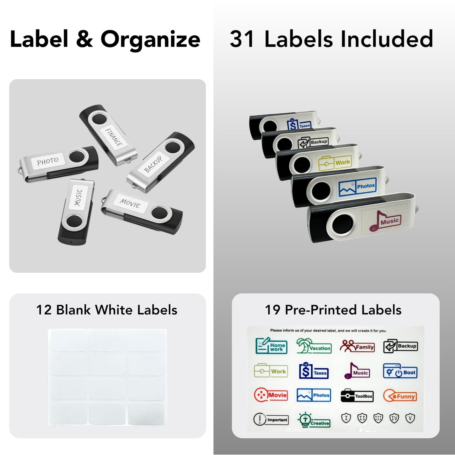 Enfain 16GB USB 2.0 Flash Drive 10 Pack | Swivel Thumb Drives with 31 Labels | Gift-Ready Packaging for Corporate Events, Office & Team Distributions (Black)