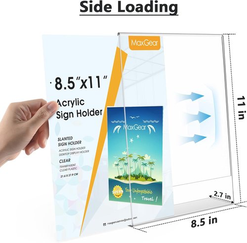 MaxGear Acrylic Sign Holder - 6 Pack 8.5" x 11" Vertical Display Stand for Office Documents & Photos
