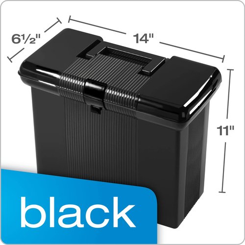 Pendaflex Portable File Box with File Rails, Hinged Lid with Double Latch Closure, Black, 3 Black Letter Size Hanging Folders Included & Portable File Box with File Rails, Hinged Lid, 3 Black Letter