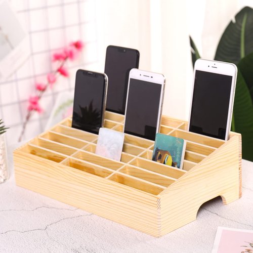 Lawei 36-Grid Wooden Cell Phone Holder, Multifunctional Desktop Organizer Storage Box for Classroom, Office, Meeting Room, Phone Rack Display