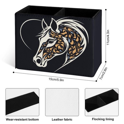Buyidec Pen Holder Pencil Holder for Desk Horse's Head Heart Art PU Leather Pens Pencils Holder Cup Desktop Desk Pencil Pen Organizer Makeup Brush Holder for Office School Home