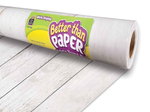 White Shiplap Better Than Paper® Bulletin Board Roll and Teacher Created Resources Squiggles and Dots Die-Cut Rolled Border Trim