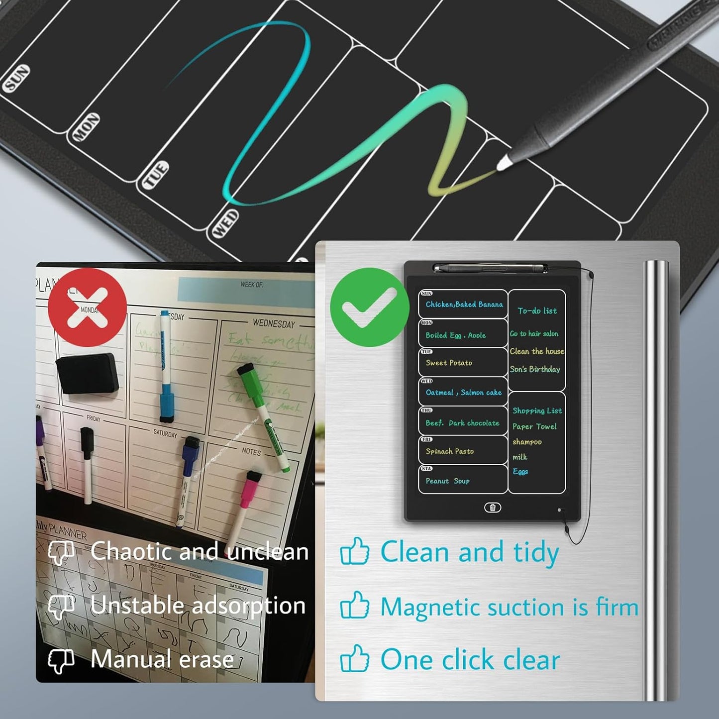 Skiennix Magnetic Weekly Chore Chart - Dry Erase To-Do List for Fridge | 9.8” x 6.7” Meal Planner