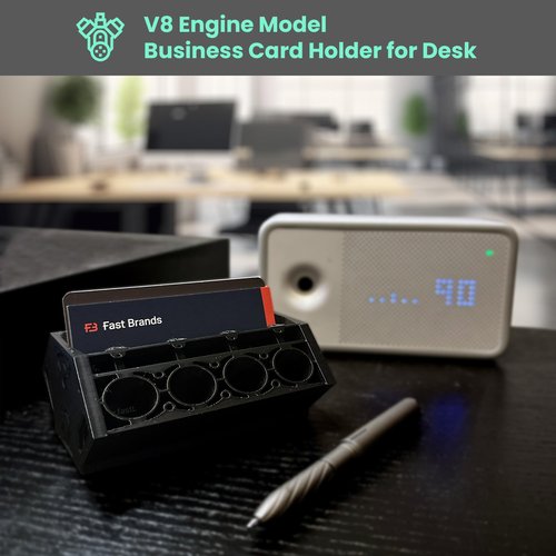 CREATE WORK PLAY V8 Engine Model Business Card Holder for Desk – Unique Desk Decor, Business Card Display