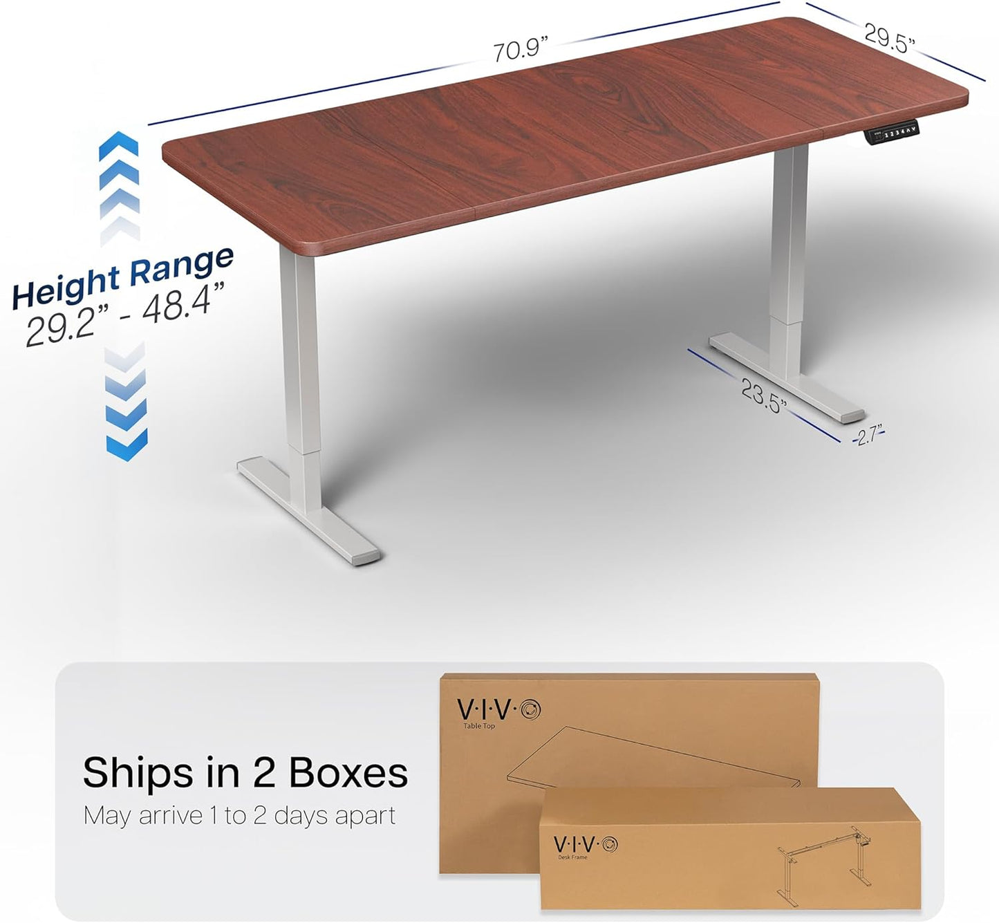 VIVO Electric Standing Desk - Memory Height Adjustment, 71"x30", Dark Walnut Top & Gray Frame, 220 lbs Capacity
