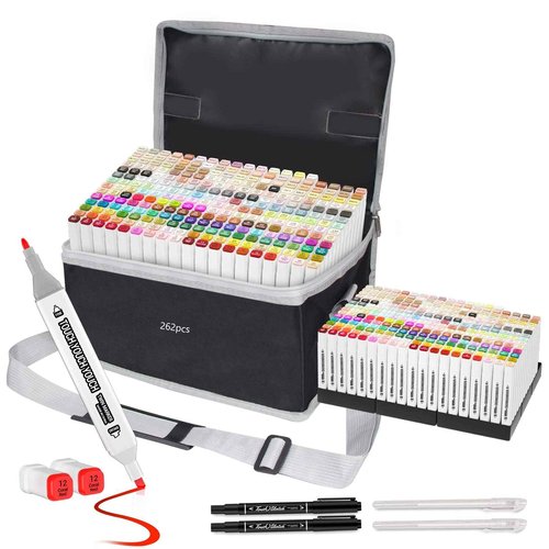 Banral 262 Colors Dual Tip Alcohol Based Markers, Twin Sketch Art Marker Set for Artists Adult Coloring Drawing Sketching Card Making Illustration, Premium Brush Pens with Case