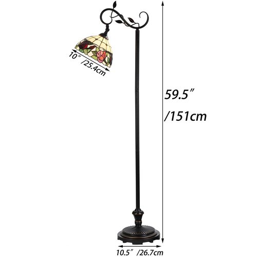 Bieye L10804 Rose Flower Tiffany Style Stained Glass Reading Floor Lamp 59.5 inches Tall, Red