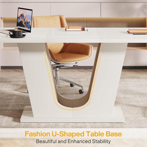 Tribesigns 55-Inch Conference Table, Rectangular Small Meeting Table for 4-6 People, Modern Seminar Table with U-Shaped Base for Office Conference Room, Cream White