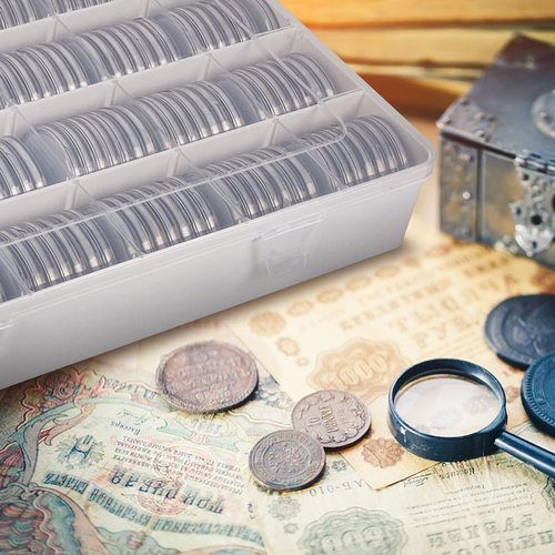 168 Pcs 46mm Coin Capsules Case with Foam Gasket, Plastic Storage Organizer Holder for Coin Collection Supplies, 7 Sizes (16/20/ 25/27/ 30/38/ 46mm) (Box Only)-White