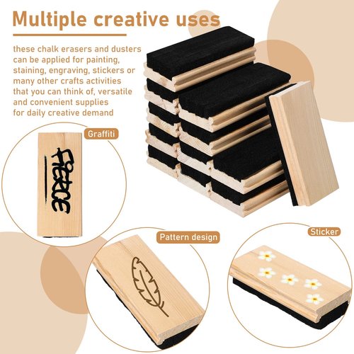 Felt Campus Style Erasers, Cleaner Dusters Felt Chalkboard Eraser for Kids Wood Chalk Eraser for Chalkboard Cleaners Dusters for Markers White Black Boards Paint School Students Teachers (12)