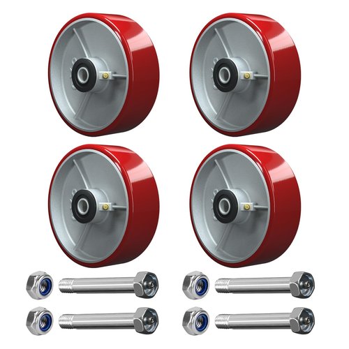 LONGRUNFORU 6" x 2" Polyurethane on cast Iron Wheel, Roller Bearing-1/2" Bore, Set of 4 Heavy Duty Caster Wheels with 4800 lbs Capacity (4 PACK)