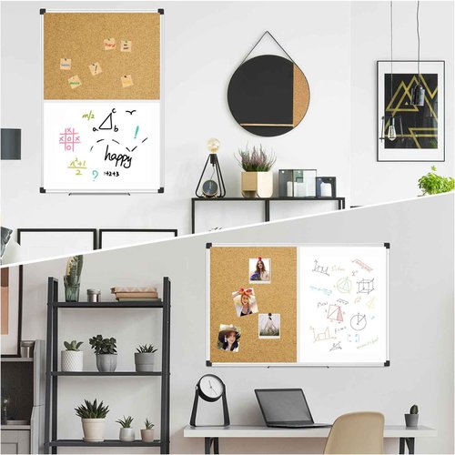 XBoard Large Magnetic White Board and Bulletin Corkboard Combination, 48 x 36 Inch Half Dry Erase & Cork Combo Board for Wall with Aluminum Frame, 4' x 3' Notice Memo Board Pin Board Vision Board