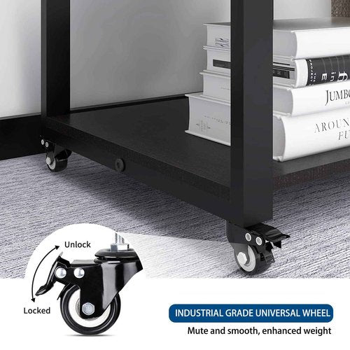 Natwind 2 Tiers Office Movable Laser Printer Copier Stand Cart Under Desk Heavy Duty Dark Brown Rolling Table with Storage Floor-Standing Holder on Wheels Fax Paper Organizer Shelf for Home (Black)