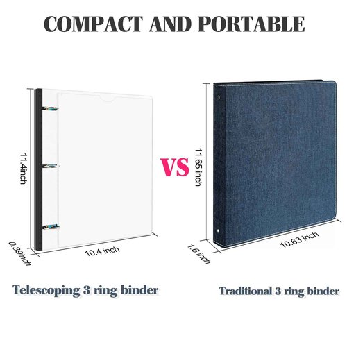 INFUN 1 Inch Telescoping 3 Ring Binder -12 PCS-White, Flexible Binders with Customizable Front Cover and Clear Catalog Pocket, 1Inch Rings, 225 Sheet Capacity