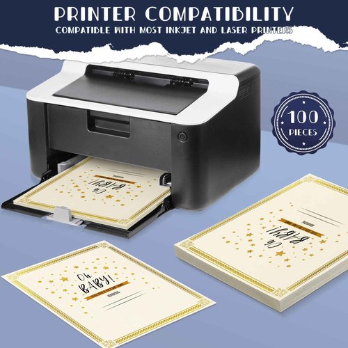 Kosiz 300 Pcs Linen Certificate Holders Kit 100 Gold Foil Certificate Paper 100 Single Sided Linen Diploma Holders 8.5'' x 11'' 100 Gold Foil Award Seals Sticker for Award Accomplishment(Black)