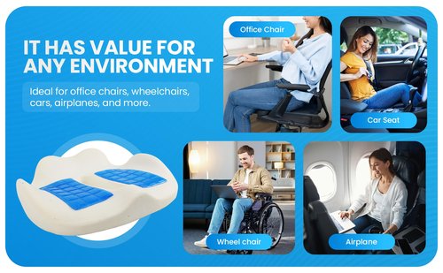 Orthopedic Gel Memory Foam Seat Cushion with Cooling Gel - Medium Size - Ergonomic Tailbone Relief for Coccyx, Sciatica, Lower Back – Non‑Slip Office Chair/Gaming Seat Pillow