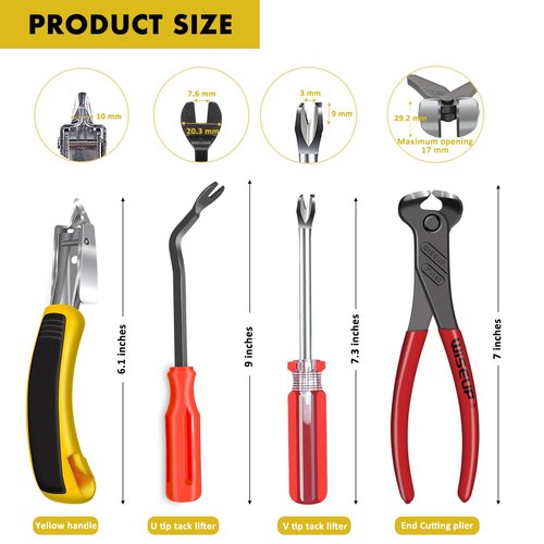 Alimtee 4Pcs Upholstery Staple Remover Tools Set Including End Cutting Pliers Staple Puller Tack Lifter Carpet Remover Fastener Remover for Furniture Floor Wall Car Photo Frame