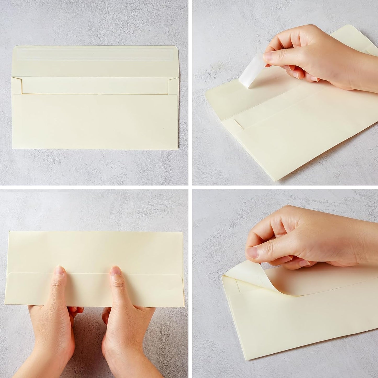 Wishop 50 Pack Self-Seal Business Envelopes - Cream Color, 4.13 x 9.49 Inches for Invoices & Mailing