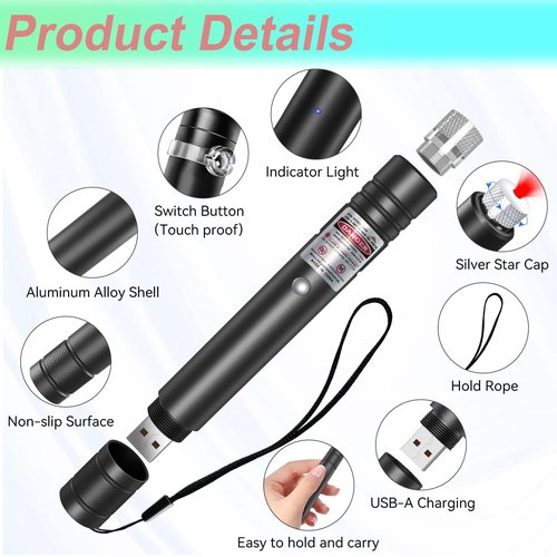 NHOEBICK Red Laser Pointer High Power Long Range, Red Light High Power Laser Pointer Rechargeable for Presentations Outdoor Cats Dogs Pets Cat Toys