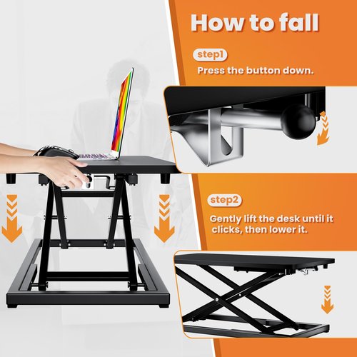 yoopin Standing Desk Converter Matte Black, Stand up Desk Riser on The Table, Adjustable Height Table top Apply for Laptop and Single Monitor Workstation Office Use.