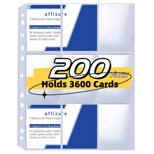 200 Pack 9 Pocket Trading Card Binder Pages, Holds 3600 Cards, Thickened Binder Sleeves, 3 Ring 9 Pocket Sheets for Sports Cards, Coupons Cards