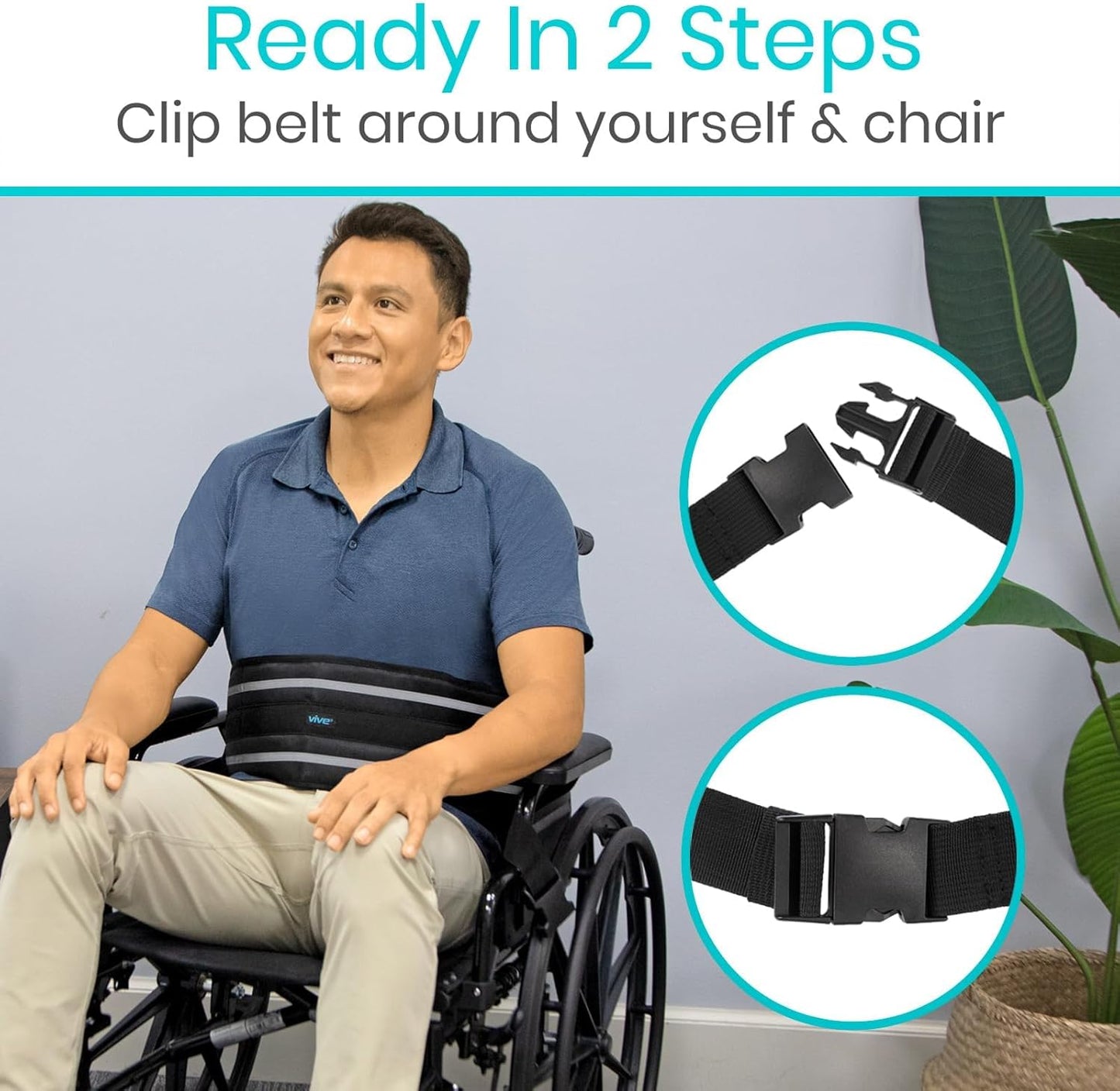 Vive Wheelchair Seatbelt - Adjustable Safety Harness for Elderly & Adults - Fall Prevention Restraint