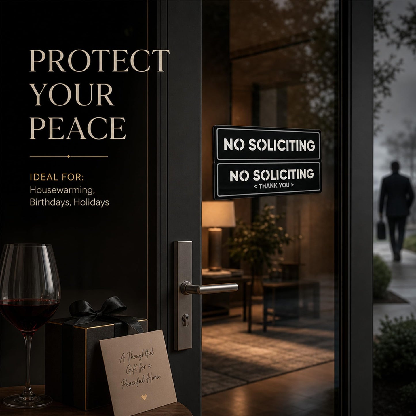 2-Pack No Soliciting Sign, Premium 304 Stainless Steel, 8.25x2.4",Large