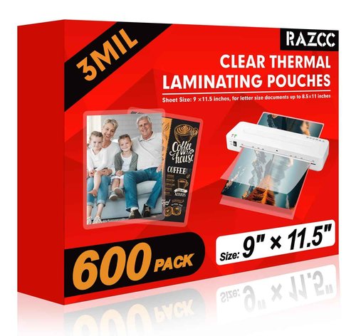 RAZCC Laminating Sheets, 600 Pack Clear Thermal Laminating Plastic Paper Laminator Sheets, 9 x 11.5-Inch, 3mil, Ideal Office or School Supplies