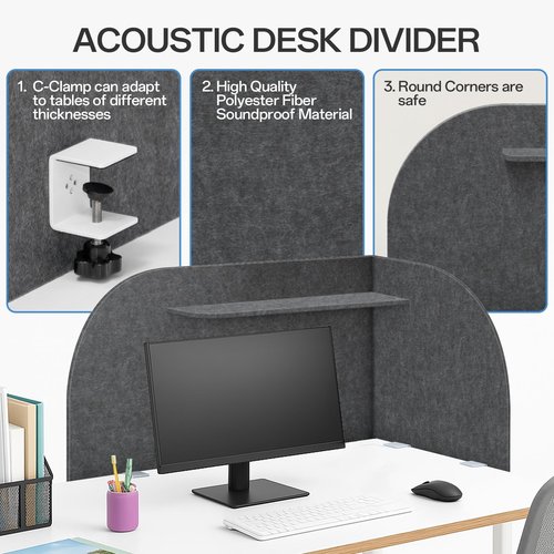 Keemute Multi-Functional Soundproof Desktop Privacy Screen, 39.4" x 19.7" x 23.6" Freestanding Desk Divider with Storage Shelf, Noise Reducing Office Partition for Workspace, Classroom(Dark Grey)