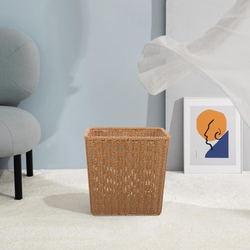Amosfun Woven Trash Basket Multi-Function Storage Wastebasket for Kitchen and Bathroom Rustic Pastoral Style Lightweight Sundries Organizer for Home