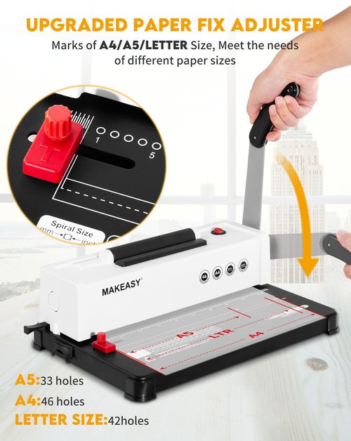 MAKEASY Spiral Binding Machine, 12 Sheets Punch Capacity, Electric Coil Insert, Book Binder Machine for A4/A5/Letter Size Paper, Come with 1 Box pcs 5/16'' Coils & Pliers