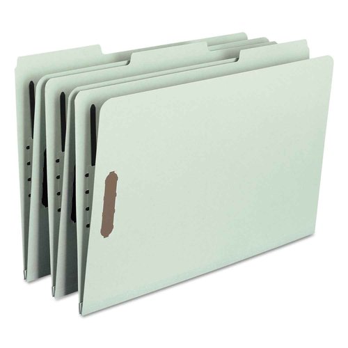 Smead 100% Recycled Pressboard Fastener File Folder, 2 Fasteners, 1/3-Cut Tab, 1" Expansion, Legal Size, Gray/Green, 25 per Box (20003)