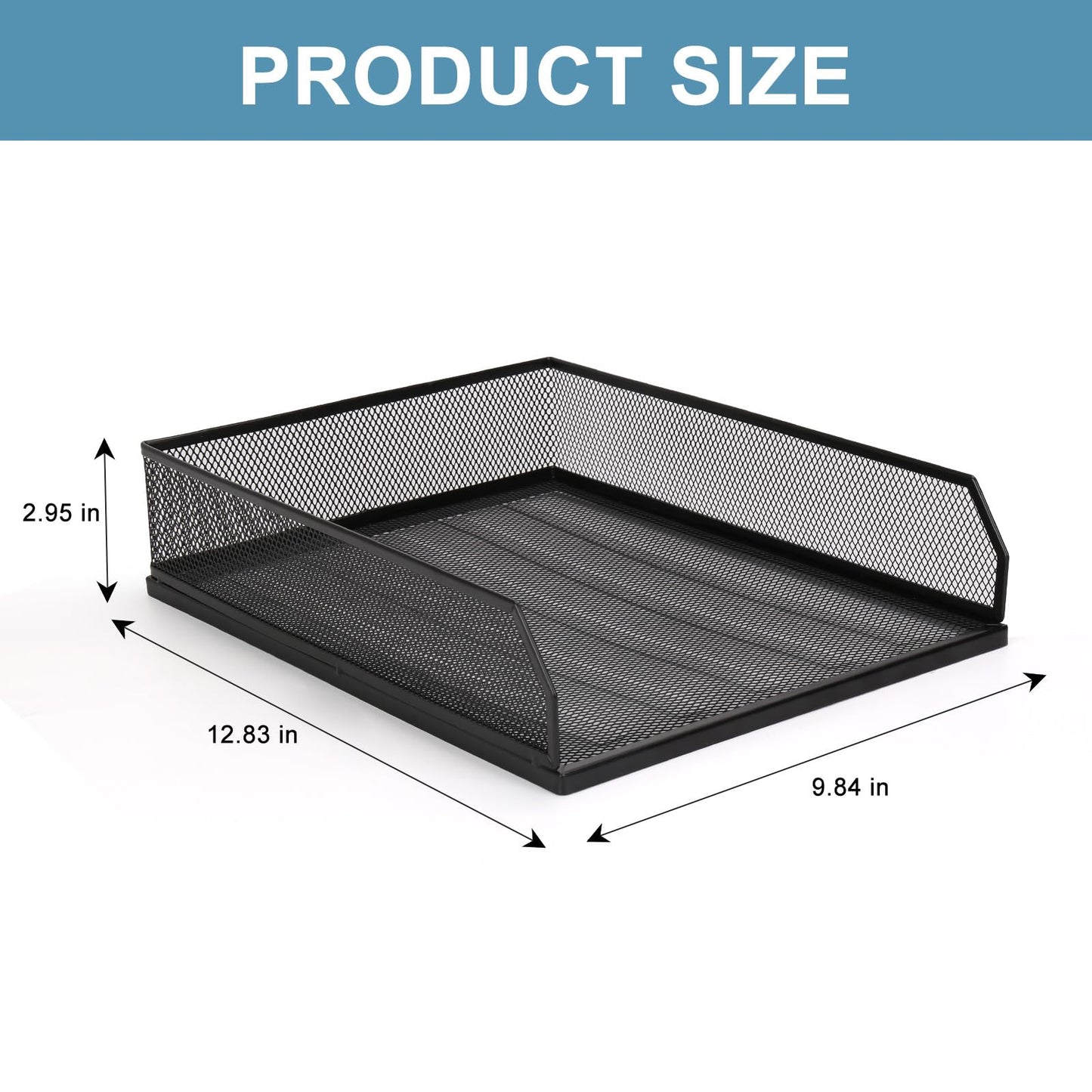 Stackable Paper Tray Desk Organizer, 2 Pack Letter File Tray, Wire Mesh Desktop Organizer, Front-Load Metal A4 Paper Sorter Documents Storage Holder Tray for Office Supplies Home School Classroom