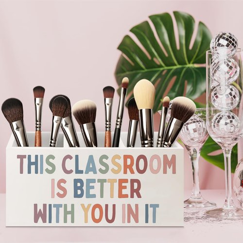 URLLUAE Boho Classroom Wooden Pen Pencil Holder for Desk Accessories, Back to School Supplies for Students College Boys Girls Teachers First Day of School, This Classroom Is Better with You in It