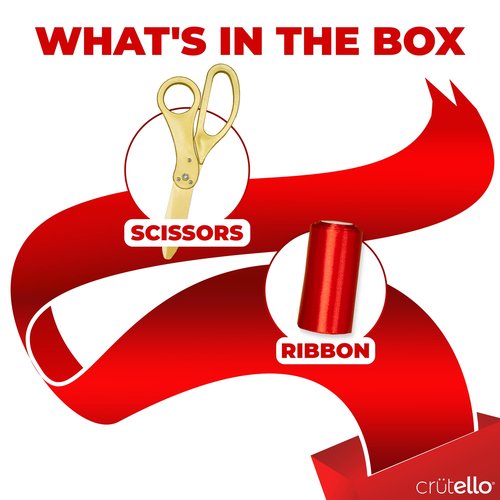 Crutello Ribbon Cutting Ceremony Kit - Grand Opening Ribbons and Scissors - 20"Giant Gold Scissors and 30 Foot Large Red Ribbon 4"Wide - Ceremonial Kit